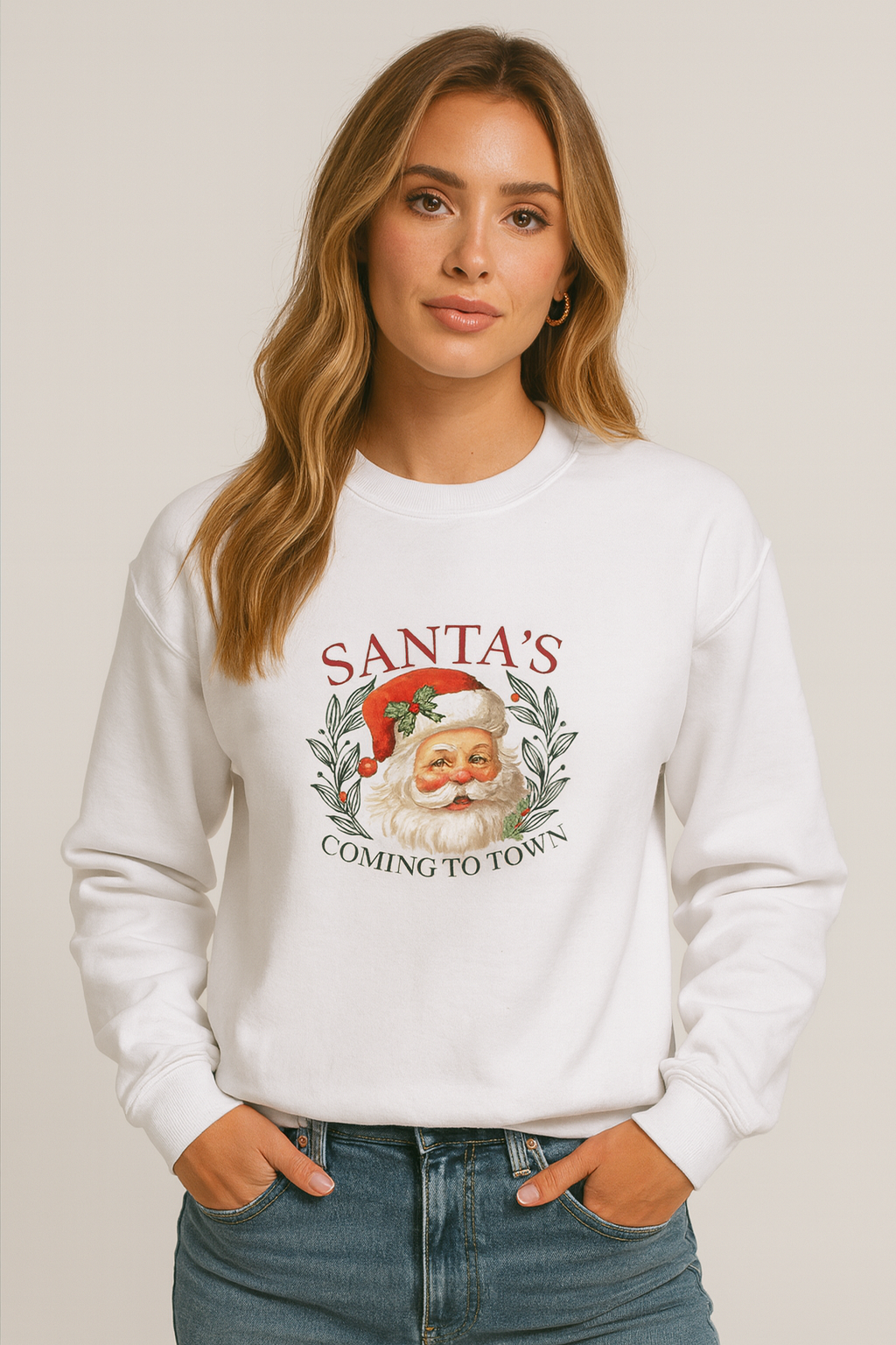 Santa’s Coming to Town Crewneck – Vintage Christmas Unisex Sweatshirt