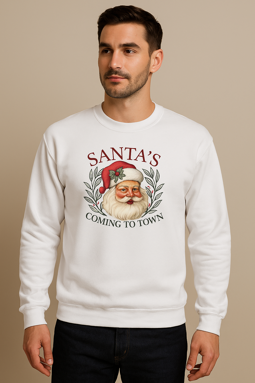 Santa’s Coming to Town Crewneck – Vintage Christmas Unisex Sweatshirt