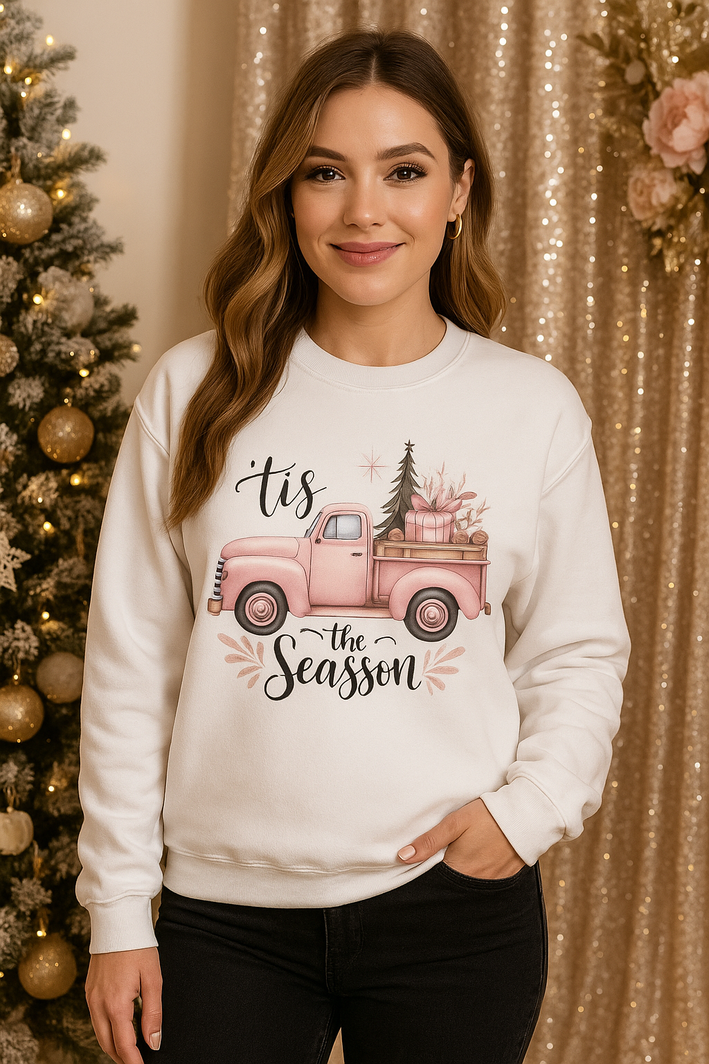 Tis the Season Vintage Truck Crewneck – Unisex Holiday Edition